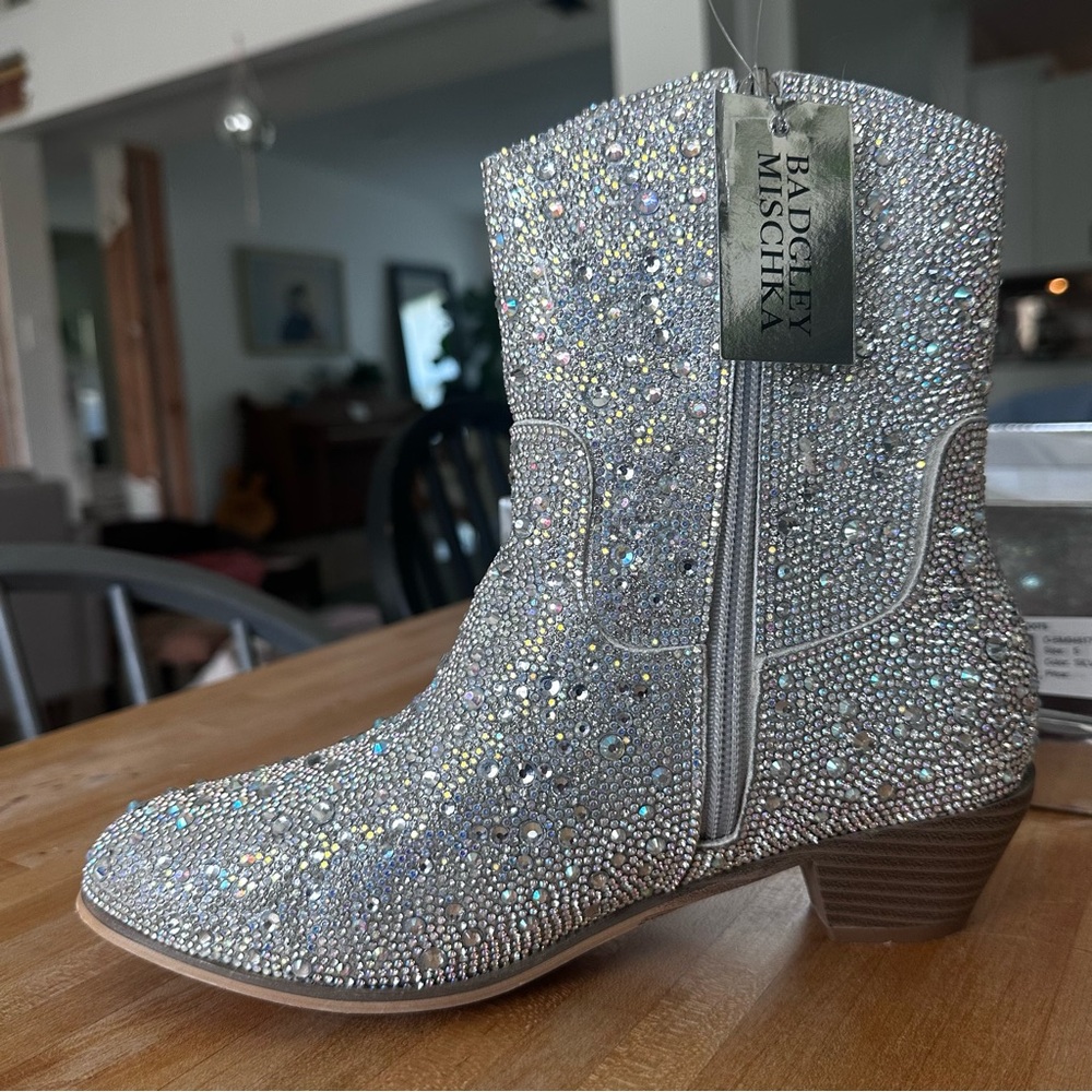 Badgley Mischka Glittering Silver Ankle Booties